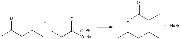 <strong>Consider the following S<sub>N</sub>2 reaction, Assuming no other changes, what is the effect on the rate, if the concentration of 2-bromopentane is doubled and the concentration of CH<sub>3</sub>CH<sub>2</sub>COONa is halved?</strong> A) No effect B) It would double the rate C) It would triple the rate D) It would increase four times E) It would reduce by half