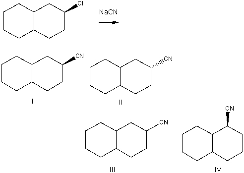 <strong>Predict the product for the following S<sub>N</sub>2 reaction. </strong> A) I B) II C) III D) IV E) Both I & II