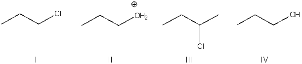 <strong>Predict the product for the following S<sub>N</sub>2 reaction. </strong> A) I B) II C) III D) IV E) None of these