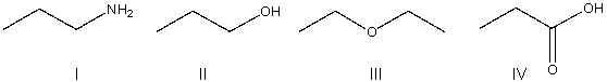 <strong>Which of the following is an aprotic solvent? </strong> A) I B) II C) III D) IV E) none of these