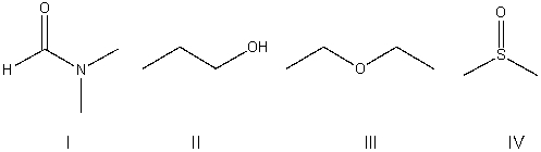 <strong>Which of the following is a protic solvent? </strong> A) I B) II C) III D) IV E) none of these