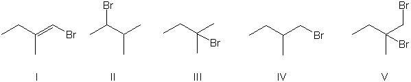 <strong>What is the expected major product of the following reaction?    </strong> A) I B) II C) III D) IV E) V <div style=padding-top: 35px> 