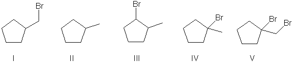 <strong>What is the expected major product of the following reaction?    </strong> A) I B) II C) III D) IV E) V <div style=padding-top: 35px> 
