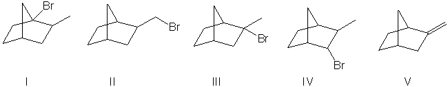 <strong>What is the expected major product for the following reaction?    </strong> A) I B) II C) III D) IV E) V <div style=padding-top: 35px> 