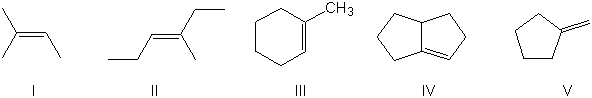 <strong>Which of the alkenes shown below would produce a chirality center upon Markovnikov hydrohalogenation?  </strong> A) I B) II C) III D) IV E) V <div style=padding-top: 35px> 