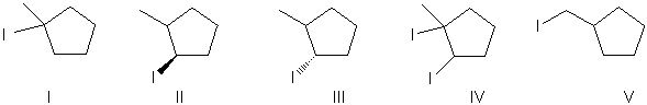 <strong>What is the major product for the following reaction?    </strong> A) I B) II C) III D) IV E) V <div style=padding-top: 35px> 