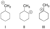 <strong>Which of the following carbocations is (are) likely to undergo rearrangement through a hydride shift?  </strong> A) I B) II C) III D) I and II E) II and III <div style=padding-top: 35px> 