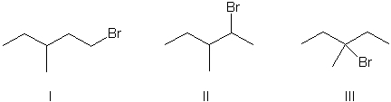 <strong>Select the expected major product(s) of the following reaction.    </strong> A) I B) II C) III D) I and II E) I and III <div style=padding-top: 35px> 