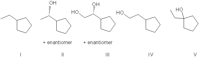 <strong>What is the expected major product for the following reaction?    </strong> A) I B) II C) III D) IV E) V <div style=padding-top: 35px> 