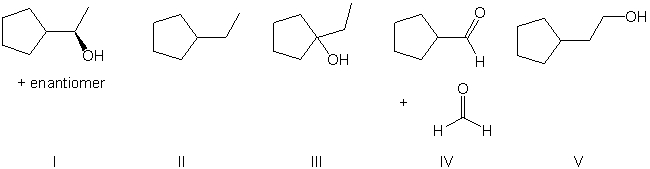 <strong>What is the expected major product for the following reaction sequence?    </strong> A) I B) II C) III D) IV E) V <div style=padding-top: 35px> 
