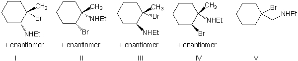 The reaction of Br<sub>2</sub> with 1-methylcyclohexene, in the presence of ethylamine (EtNH<sub>2</sub>), is expected to produce which of the following as the major product?