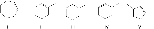 Of the alkenes shown, which would produce the product shown below, upon treatment with ozone, followed by zinc metal and water?