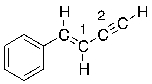 <strong>What is the hybridization of the carbon atoms numbered 1 and 2 respectively in the following structure? </strong> A) sp<sup>3</sup>, sp<sup>2</sup> B) sp<sup>2</sup>, sp<sup>2</sup> C) sp, sp D) sp<sup>2</sup>, sp E) sp, sp<sup>2</sup>