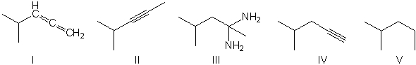 <strong>For the reaction shown below, select the expected major product. </strong> A) I B) II C) III D) IV E) V