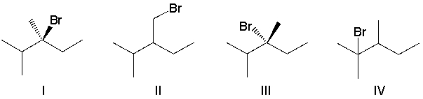 <strong>Predict the major product(s) for the following reaction. </strong> A) I B) II C) III D) IV E) I, III, and IV