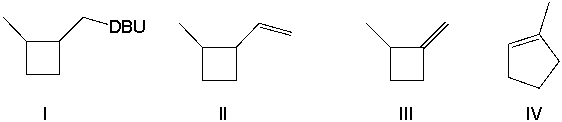 <strong>Provide the major product(s) obtained from the following reaction. </strong> A) I B) II C) III D) IV E) II and IV