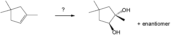 <strong>Select the best reagents for the reaction below. </strong> A) 1. OsO<sub>4</sub>; 2. NaHSO<sub>3</sub>, H<sub>2</sub>O B) 1. Hg(OAc)<sub>2</sub>, H<sub>2</sub>O; 2. NaBH<sub>4</sub> C) 1. RCO<sub>3</sub>H; 2. H<sub>3</sub>O<sup>+</sup> D) H<sub>2</sub>SO<sub>4</sub>, H<sub>2</sub>O E) 1. O<sub>3</sub>; 2. DMS
