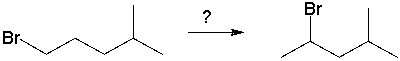 <strong>Which sequence of reagents will accomplish the following synthesis? </strong> A) 1. KOtBu; 2. HBr B) 1. NaOEt; 2. HBr, ROOR C) 1. H<sub>2</sub>SO<sub>4</sub>, heat; 2. Br<sub>2</sub>, h \upsilon D) 1. NaOEt; 2. HBr E) both A and D work