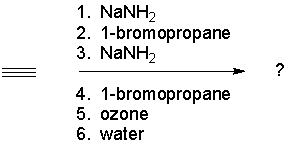 One compound is produced when acetylene is treated with the following reagents. What is the product?
