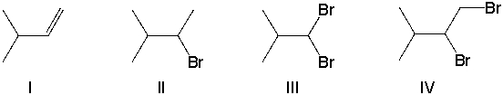 <strong>Using retrosynthetic synthesis, determine which compound(s) could lead to the alkyne shown below in a single step. </strong> A) I B) II C) III D) IV E) I or II