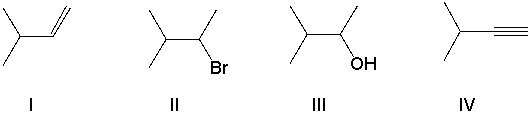 <strong>Using retrosynthetic synthesis, determine which compound(s) could lead to the alkane shown below in a single step. </strong> A) II or III B) I or IV C) I D) III E) IV