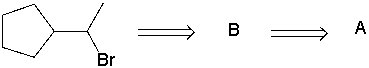 <strong>Perform a retrosynthetic analysis by working backwards two steps in the synthesis below. Identify possible combinations of A and B that could lead to the alkyl halide (C). </strong> A) B = I and A = VIII B) B = VI and A = I C) B = III and A = VII D) B = IV and A = VII E) B = V and A = VIII