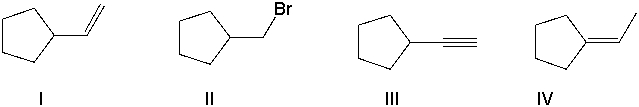 <strong>Perform a retrosynthetic analysis by working backwards two steps in the synthesis below. Identify possible combinations of A and B that could lead to the alkyl halide (C). </strong> A) B = I and A = VIII B) B = VI and A = I C) B = III and A = VII D) B = IV and A = VII E) B = V and A = VIII