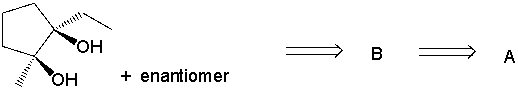 <strong>Perform a retrosynthetic analysis by working backwards two steps in the synthesis below. Identify possible combinations of A and B that can lead to the compound shown (C). </strong> A) B = I and A = VI B) B = V and A = II C) B = IV and A = VII D) B = I and A = III E) B = VIII and A = V