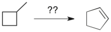 Devise a synthetic route to convert methylcyclobutane into cyclopentene.