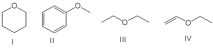 <strong>Which of the following compounds is(are) classified as ethers? </strong> A) I B) II & IV C) III D) I & III E) all of these