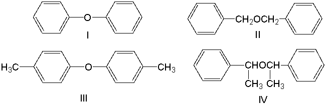 <strong>What is the correct structure for dibenzyl ether? </strong> A) I B) II C) III D) IV E) none of these