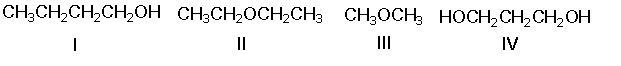 <strong>Rank the following compounds in decreasing order of boiling points (highest to lowest). </strong> A) II > IV > I > III B) I > IV > II > III C) IV > I > II > III D) III > II > I > IV E) IV > II > I > III
