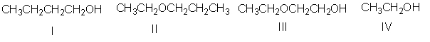 <strong>Rank the following compounds in decreasing order of water solubility (highest to lowest). </strong> A) II > IV > I > III B) I > IV > II > III C) IV > I > II > III D) III > II > I > IV E) IV > III > I > II