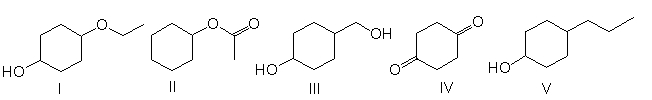 <strong>Which one of the following compounds has highest boiling point? </strong> A) I B) II C) III D) IV E) V