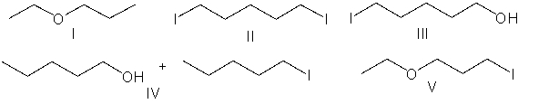 <strong>Predict the product(s) for the following reaction. </strong> A) I B) II C) III D) IV E) V