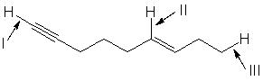 <strong>Rank absorption of the indicated bonds in decreasing (highest to lowest) order of wavenumber.  </strong> A) III > II > I B) I > II > III C) II > I > III D) III > I > II E) II > III > I <div style=padding-top: 35px> 