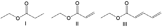 <strong>Which of the following compounds will have the highest wavenumber for the carbonyl absorption?  </strong> A) I B) II C) III D) II and III <div style=padding-top: 35px> 