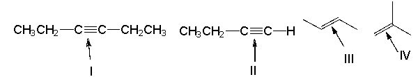 <strong>Which of the following bonds has the weakest absorption?  </strong> A) I B) II C) III D) I and IV E) I and III <div style=padding-top: 35px> 