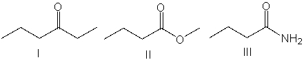 <strong>Which of the following compounds will show two absorptions, one at 2700 cm<sup>-1</sup> and one at 2800 cm<sup>-1</sup>, along with the carbonyl absorption?    </strong> A) I B) II C) III D) IV E) V <div style=padding-top: 35px> 
