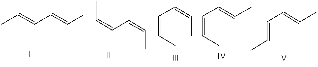 <strong>Which one of the following dienes will have the highest heat of hydrogenation? </strong> A) I B) II C) III D) IV E) V