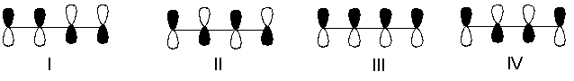 <strong>Which one of the following represents the highest energy \pi -antibonding molecular orbital of 1,3-butadiene? </strong> A) I B) II C) III D) IV