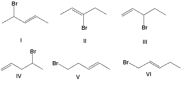 <strong>Which major product(s) is(are) formed in the following reaction? </strong> A) I and V B) II and IV C) III and IV D) I, III and VI E) II, IV and V