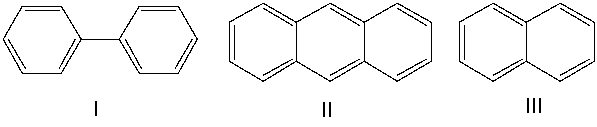 <strong>What is the correct order of the names for the following compound? </strong> A) I-naphthalene; II-triphenyl; III-biphenyl B) I-naphthalene; II-phenanthrene; III-biphenyl C) I-biphenyl; II-anthracene; III-naphthalene D) I-naphthalene; II-anthracene; III-biphenyl E) I-biphenyl; II- phenanthrene; III-naphthalene