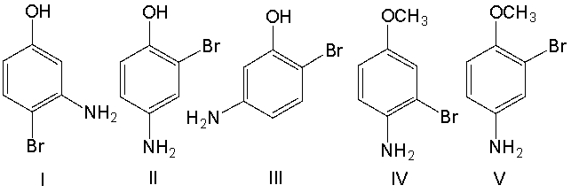 <strong>What is the structure for 4-amino-2-bromophenol? </strong> A) I B) II C) III D) IV E) V