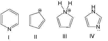 <strong>Which one of the following compounds is antiaromatic? </strong> A) I B) II C) III D) IV E) none of these