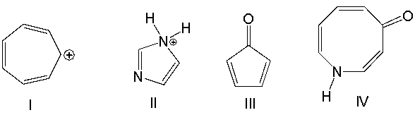 <strong>Which one of the following compounds is aromatic? </strong> A) I B) II C) III D) IV