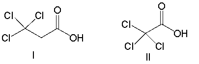 <strong>What is the correct structure for trichloroacetic acid? </strong> A) I B) II C) III D) IV E) none of these
