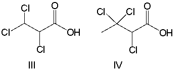 <strong>What is the correct structure for trichloroacetic acid? </strong> A) I B) II C) III D) IV E) none of these