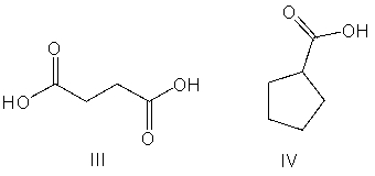 <strong>What is the correct structure for succinic acid. </strong> A) I B) II C) III D) IV E) none of these