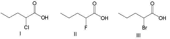 <strong>Rank the following acids in decreasing (strongest to weakest) order of acidity. </strong> A) V > III > I > II > IV B) II > I > III > V > IV C) IV > III > I > II > V D) IV > V > III > I > II E) V > I > III > II > IV